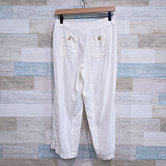 J JILL Linen Stretch Crop Wide Leg Sailor Pants White Buttons Womens 4 Petite 4P - Picture 4 of 7